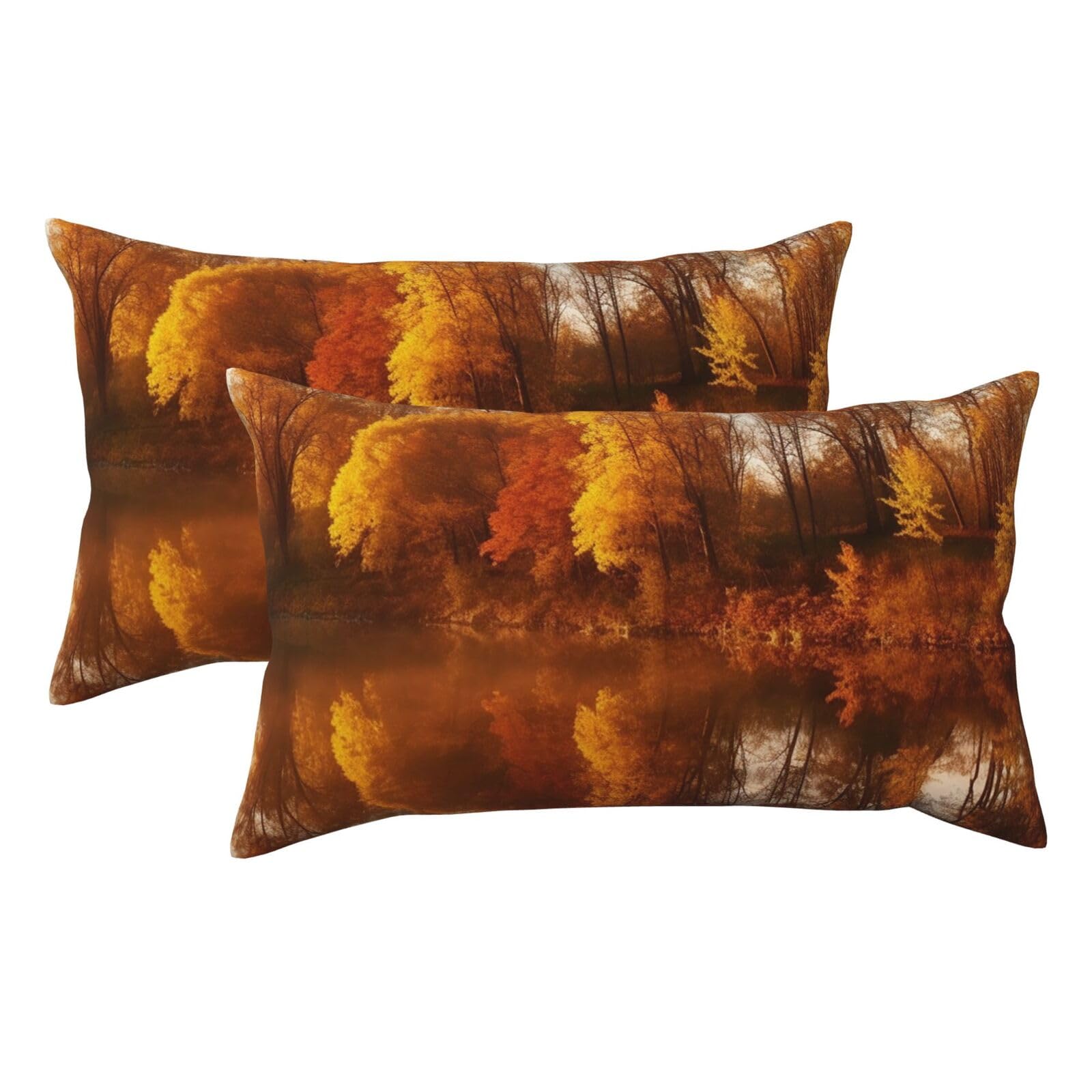 2 Pack King Pillow Cases with Hidden Zipper, Soft Breathable Pillow Covers for Hair and Skin, Autumn Forest Reflected Pillowcases 20"x36" Bed Pillow Protectors Cover for Sleeping Gifts