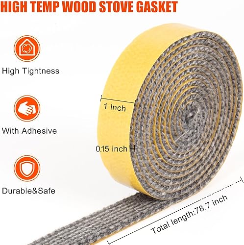 Miniatura 2 de Kit de juntas de repuesto para estufa de leña, cinta autoadhesiva de juntas de estufa de 1 x 78 pulgadas, cinta de junta de vidrio para estufas y