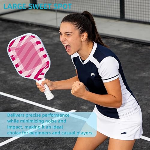 Miniatura 6 de Juego de 4 palas de pickleball de fibra de vidrio, 4 bolas para exterioresinteriores, par de cintas de agarre, 1 bolsa de transporte portátil,