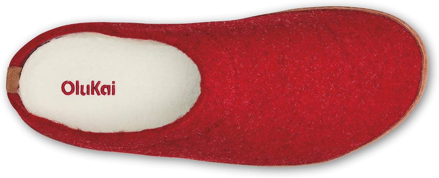 OLUKAI Hamani Hulu Men's Wool Mule Slippers, Soft & Comfortable Slippers with Premium Materials, Sheepskin Shearling & Italian Felt, All-Day Wear