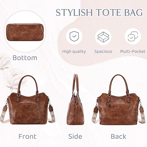Miniatura 7 de RAVUO Bolso Hobo para mujer, bolso de mano de cuero vegano con asa superior, bolso de hombro elegante para mujer, bolso cruzado con correa de Marrón