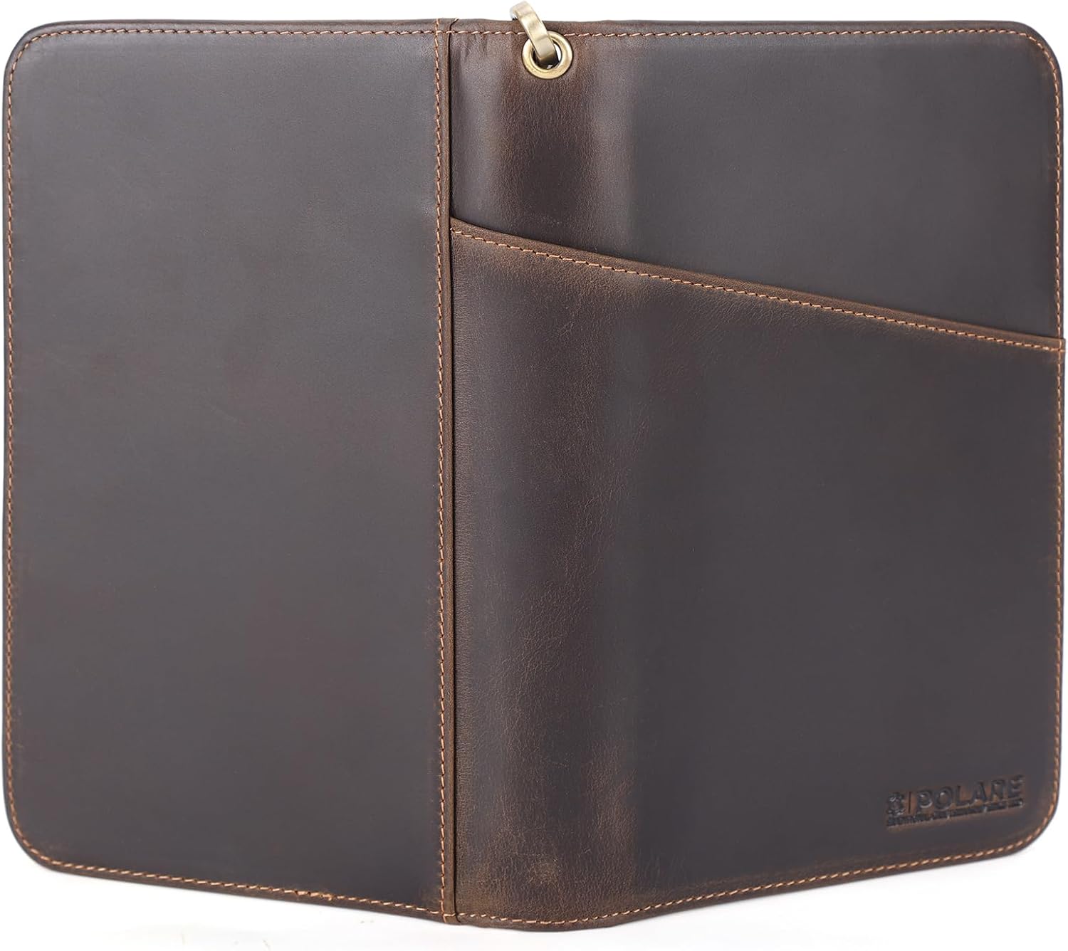 Polare Full Grain Leather Travel Passport Holder RFID Blocking Cover Case Travel Document Organizer Wallet Holders 2 Passports With YKK Zipper (Dark Brown with AirTag Slot)