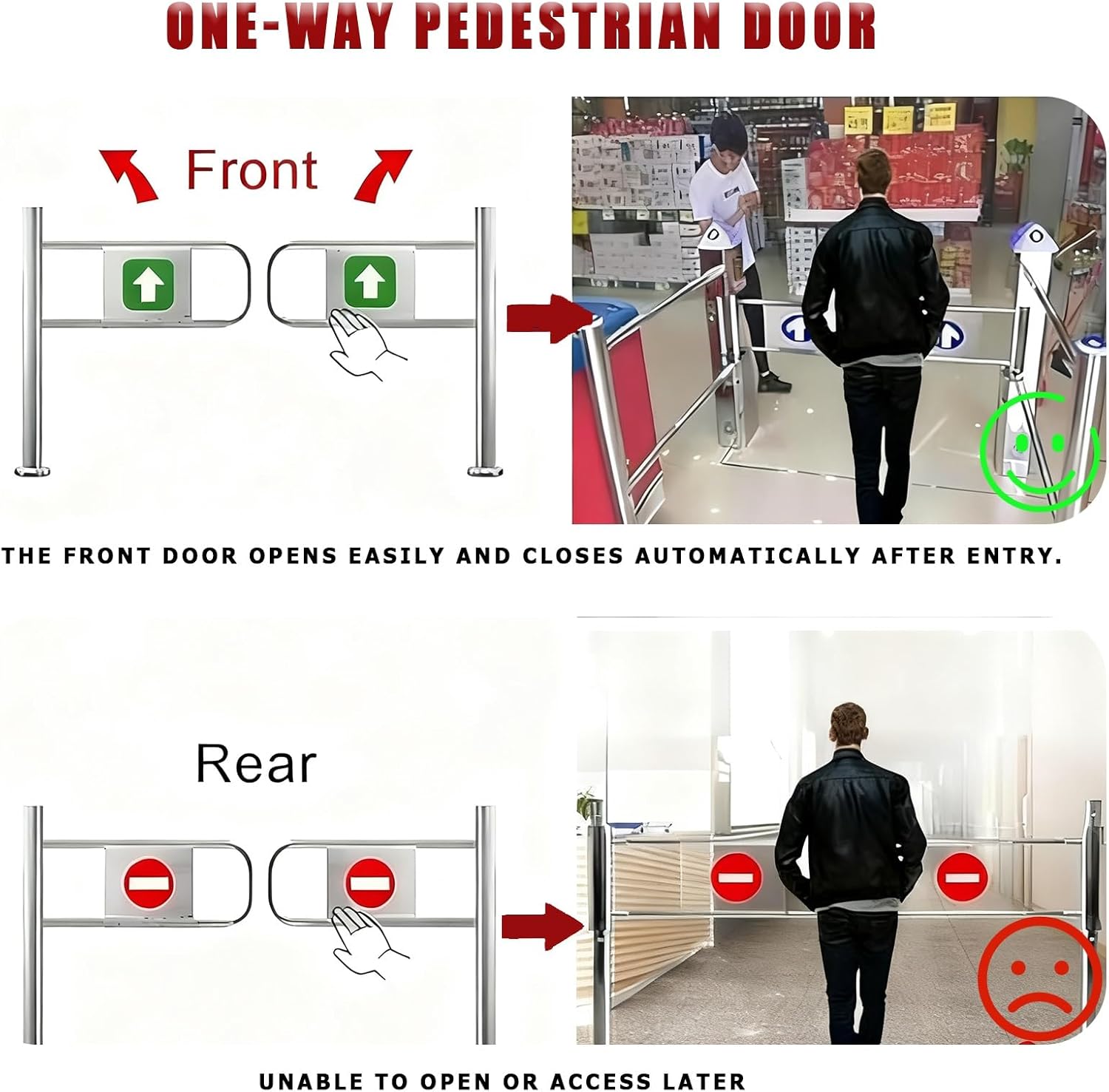 Stainless Steel Automatic Swing Security Gate 67in One-Way Access Door Rotating Turnstile for Market Entry Pivoting Gate for Enhanced Safety
