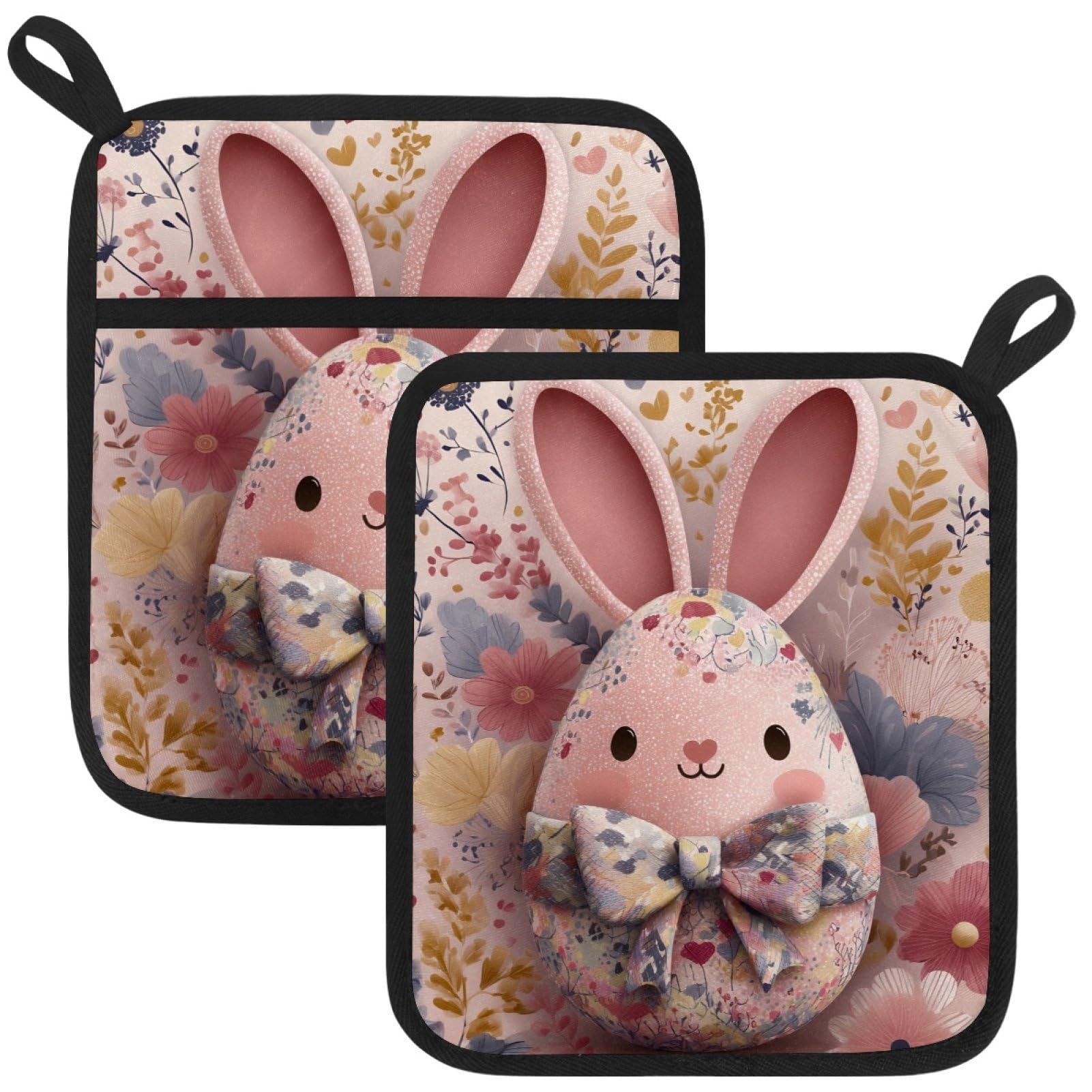 VAPOKF Pink Easter Bunny Egg Kitchen Hot Pot Holder, Pot Holders Heat Resistant Pot Holder with Pocket Heat Resistant Trivets for Hot Pans Cotton Pot Mitts for Kitchen Cooking Baking