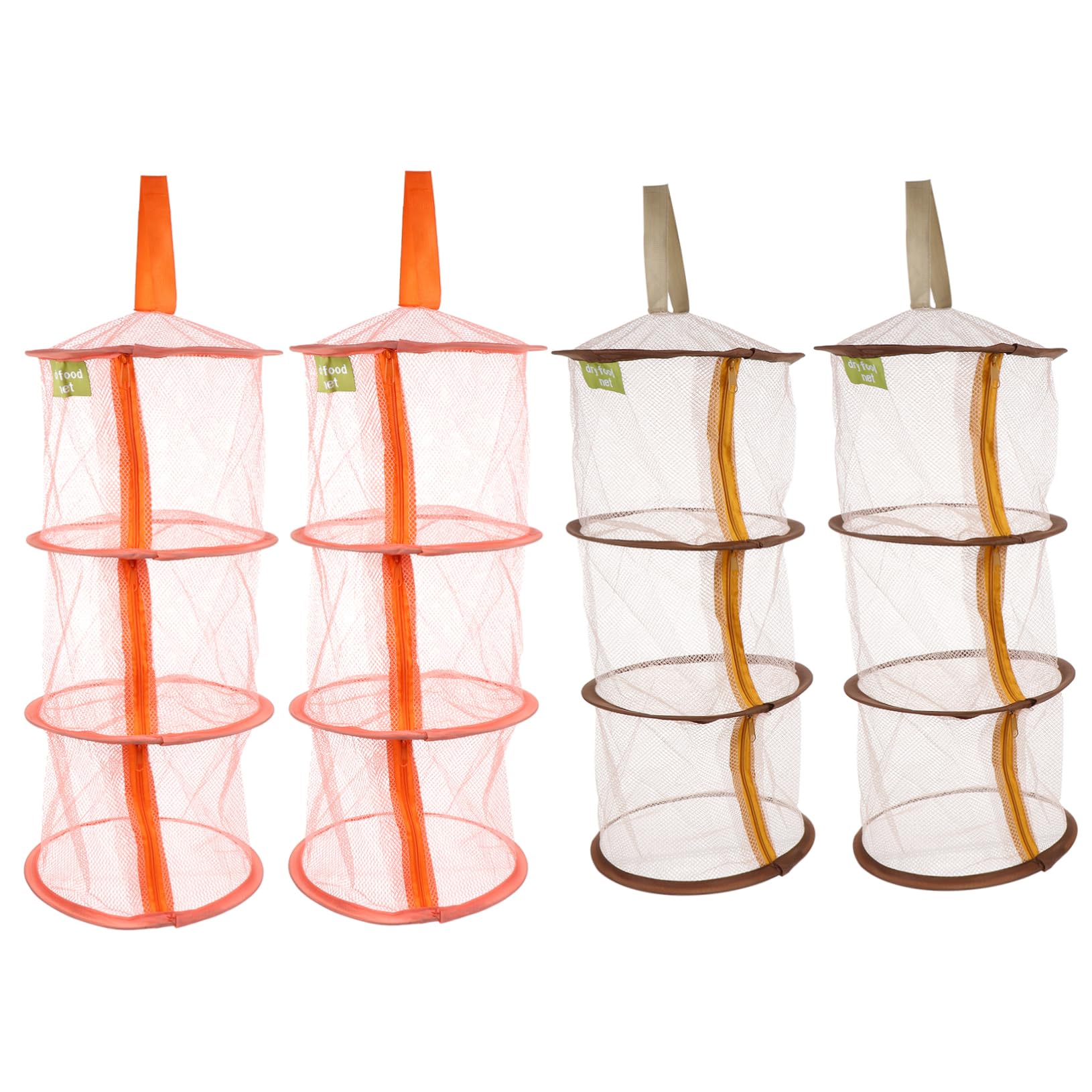 Unomor 4pcs Three Tier Drying Hanging Basket Coat Hangers Foldable Hangers Underwear Drying Net Hanging Drying Rack Sock Hangers Mesh Laundry Basket Hangers for Clothes Steel Wire Orange