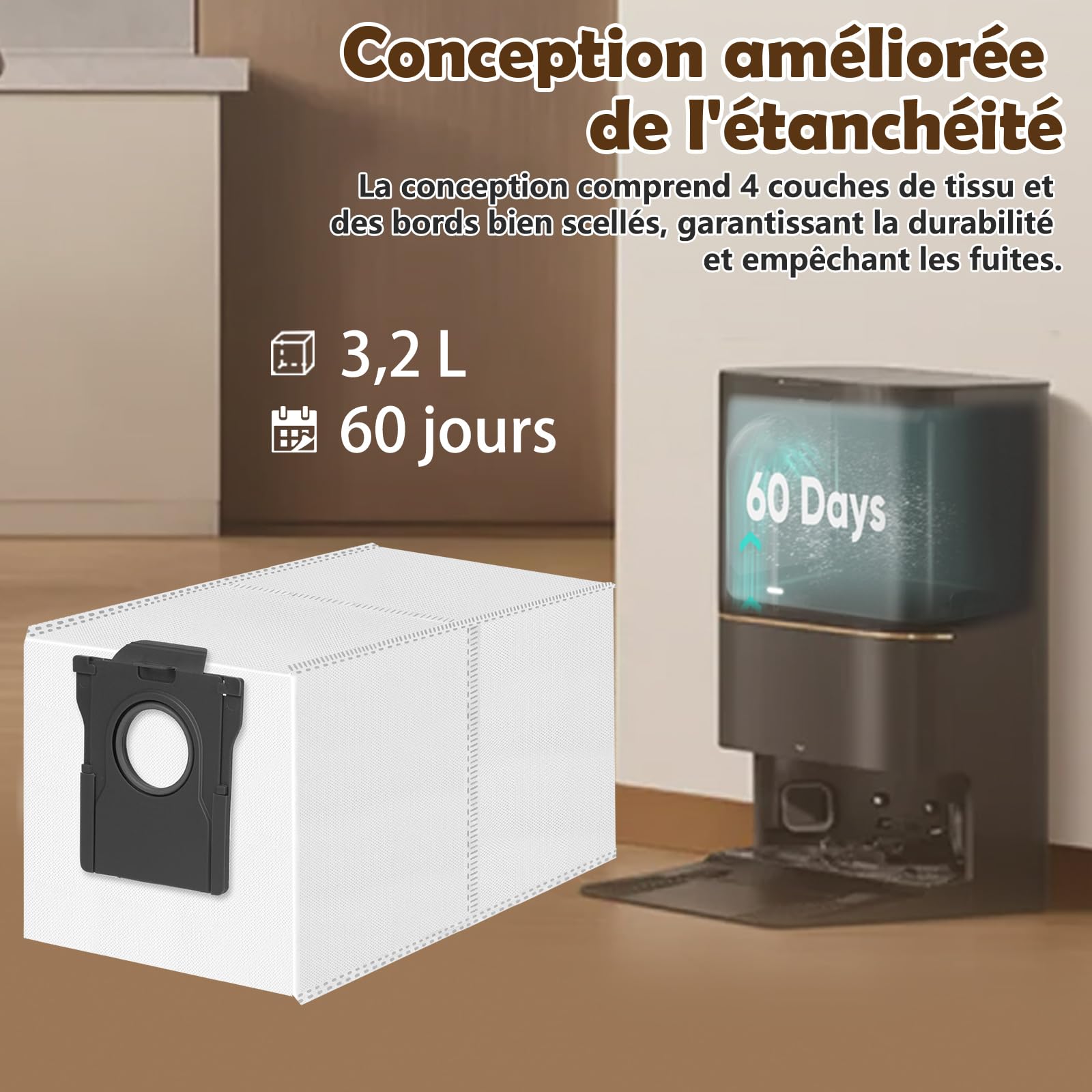 Dreame L10s L40s Pro Ultra L20 X40 X50 Sacs à Poussière 3,2L Lot de 12