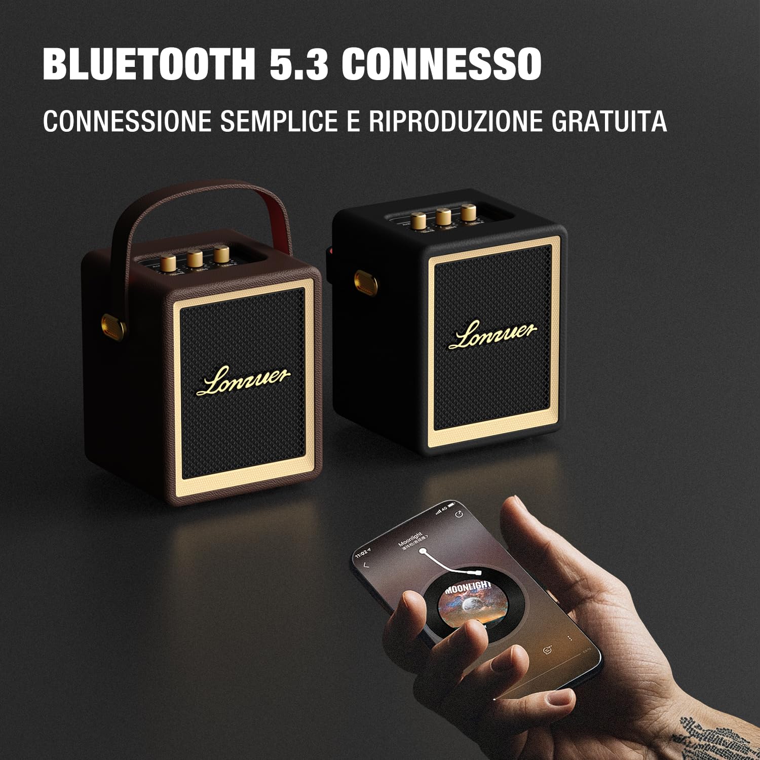 Generico Altoparlante-Bluetooth Portatile, Casse Stereo da 40 W, Cassa Bluetooth in legno stile vintage di Grande Capacità da 5000 mAh, Adatto per Esterni, Casa, feste,Spiaggia, Viaggi (Marrone)