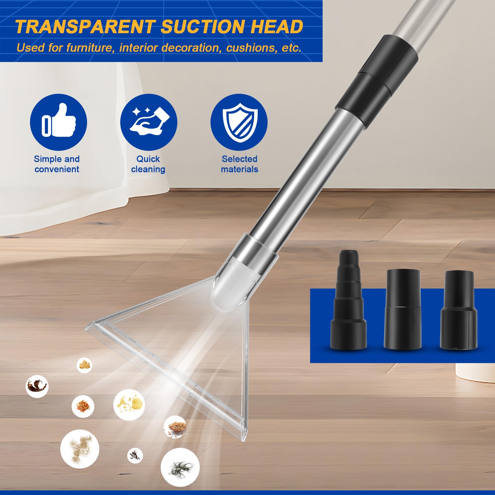 CosyCaya Universal Vacuum Nozzle for Attachments 2 Portable Transparent with 3 Connectors Shatter Proof Sofa Carpet Cleaning Nozzle Wet/Dry Vacuum Carpet Cleaner Spare Parts - Image 4