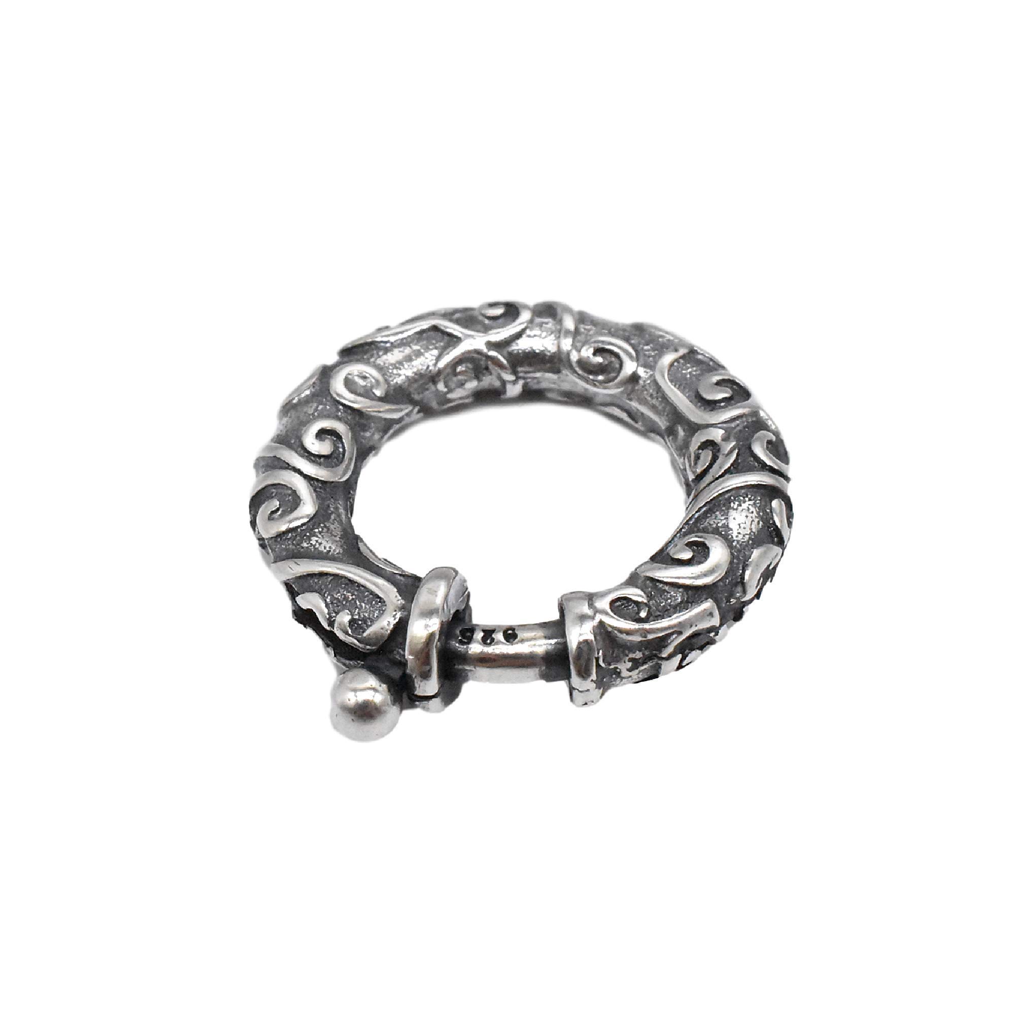 Federringverschluss aus oxidiertem Sterlingsilber, 925er Sterlingsilber, großer Federring