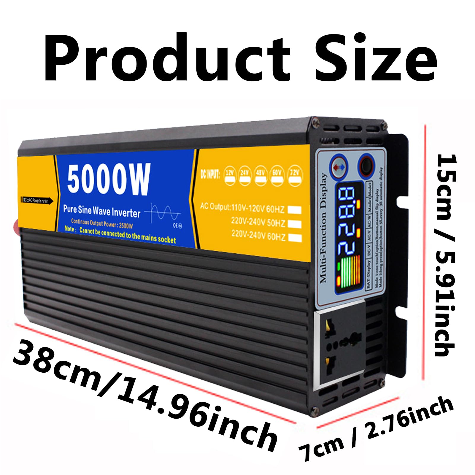 Inverter a Onda Sinusoidale Pura da 5000W Caricabatterie CC 12V/24V/48V/60V/72V a CA 110V/230V, Convertitore Inverter Solare a Bassa Frequenza per Casa, Camper, Camion, Impianto Sola(Size:72v to 110v)
