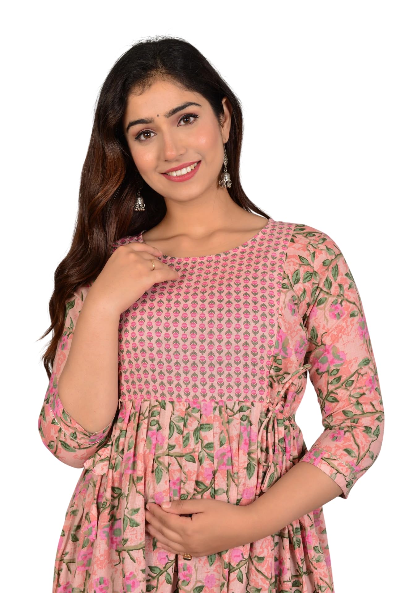 Women's Maternity Feeding Dresses for Women, Easy Breastfeeding Dress, Cotton Blend Anarkali Dress with Nursing Zip for Pre & Post Pregnancy-picture-14