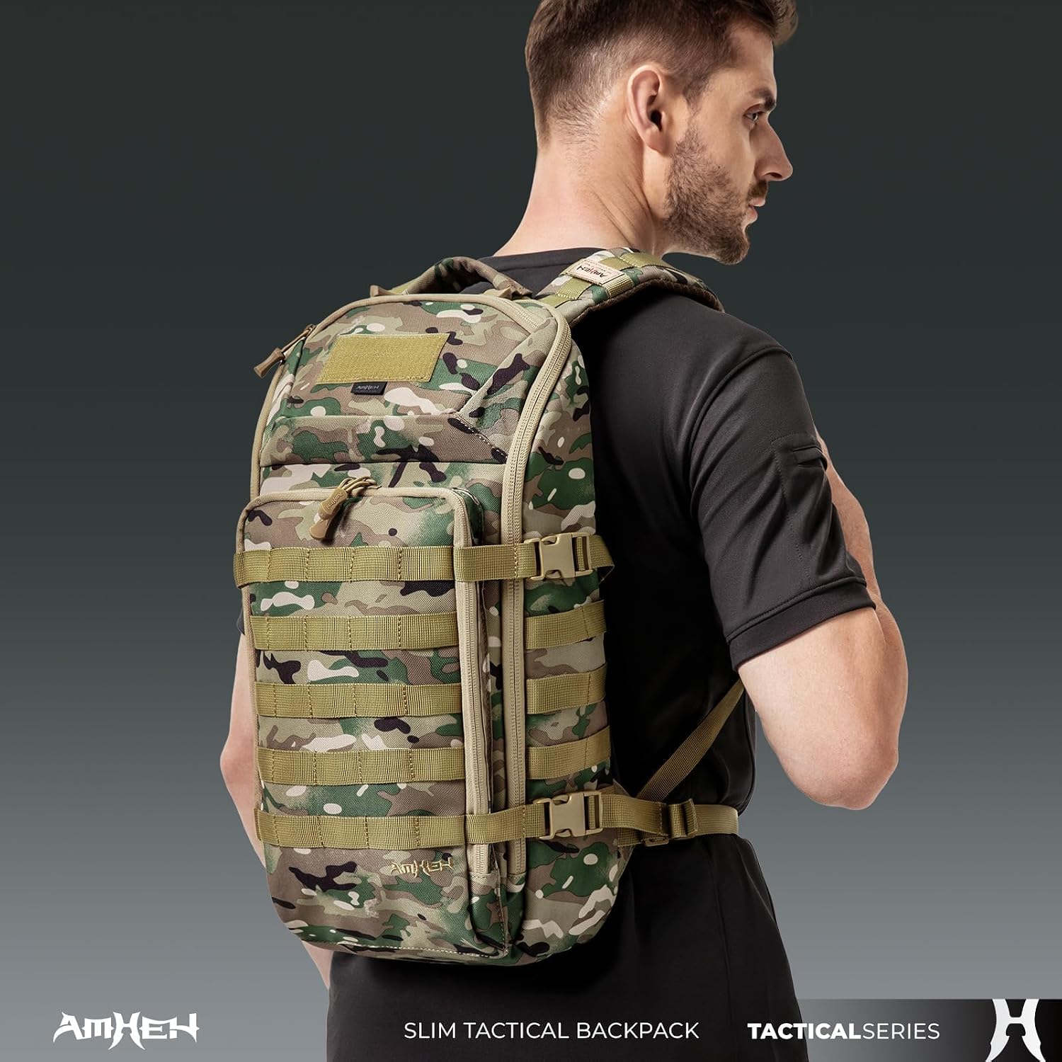 AMHEH 20L 1050D Urban Minimalist Tactical Backpack, 13 Inch Laptop Suspended Protection, Heavy Duty Everyday Carry Commuting, Camo