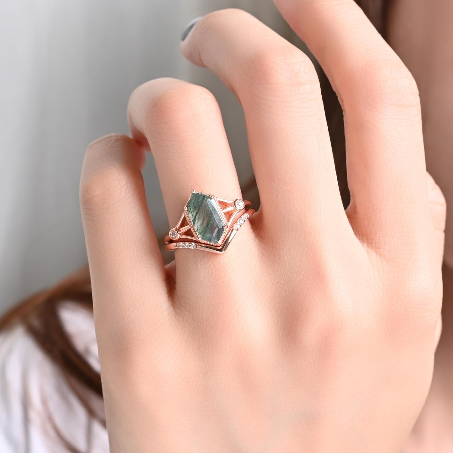 Natural Moss Agate Gemstone Rings for Women Solid 925 Sterling Silver Rings for Women Trendy Hexagon Engagement Wedding Ring Gift - Image 5