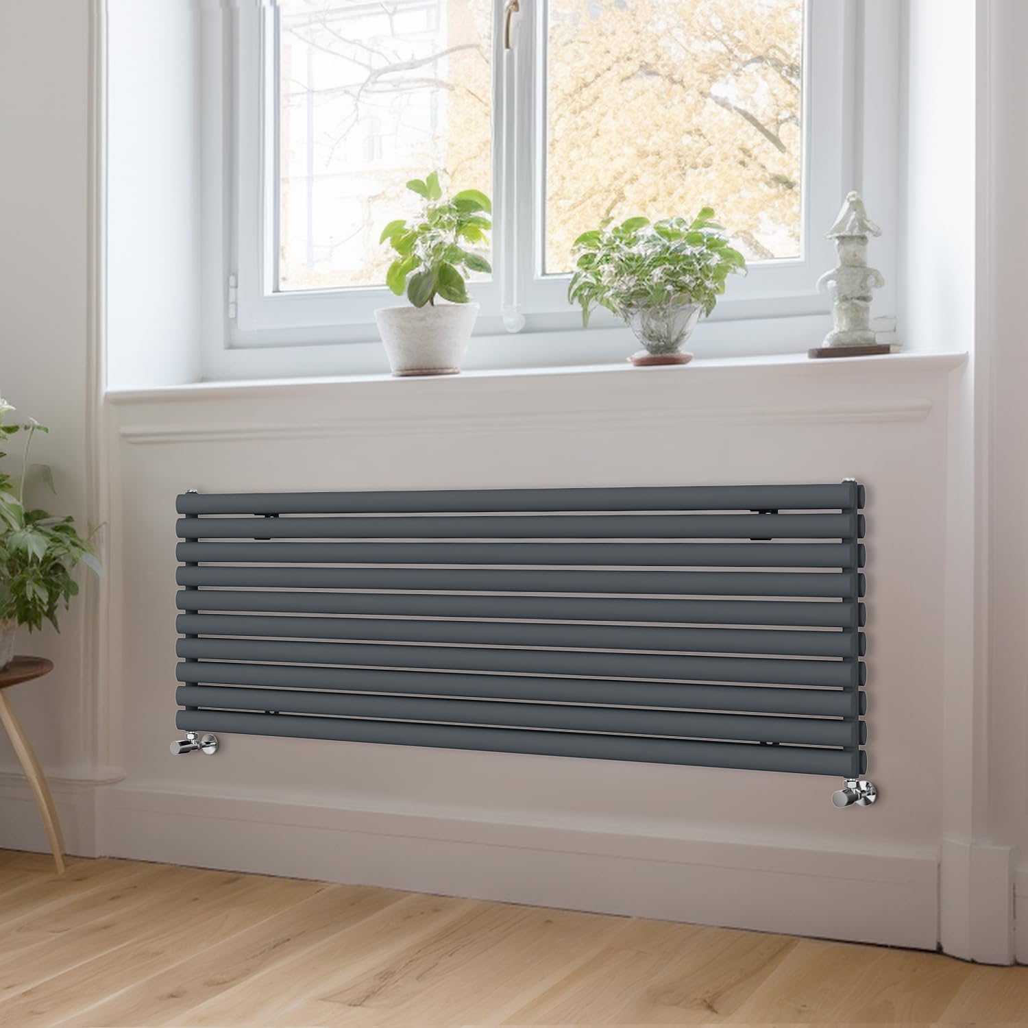 Blümme Horizontal Oval Radiator Modern Anthracite Double Column Designer Radiators 1800x590mm