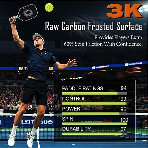 Miniatura 4 de Paletas profesionales de pickleball - T700 Raqueta de pepinillo de fibra de carbono - Superficie esmerilada de carbono crudo 3K para mejorar el giro