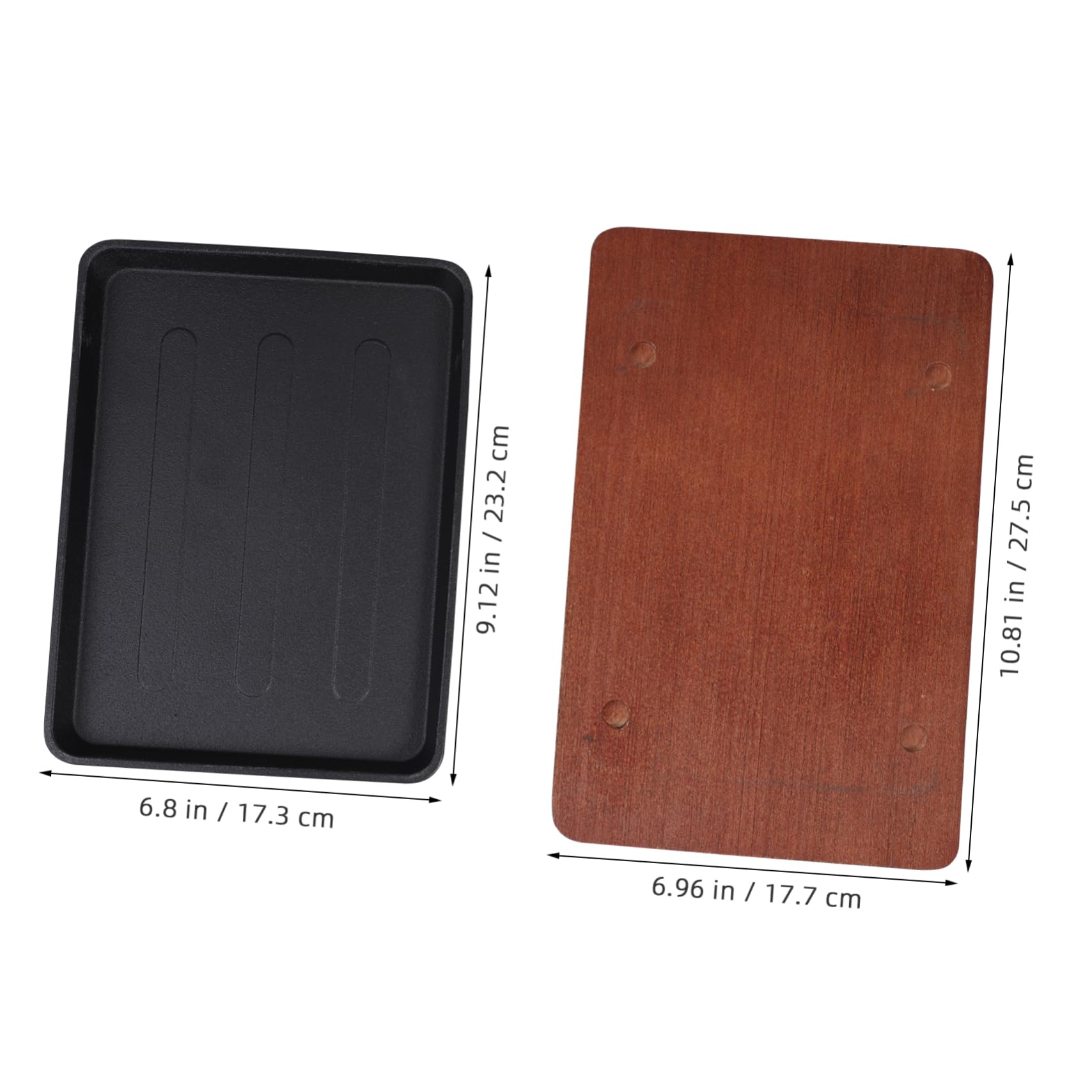 HOLIDYOYO Cast Iron Fajita Skillet with Wooden Base Griddle Pan for Steaks Bacon Veggies Fish for Induction Cooktops Cooking Plate