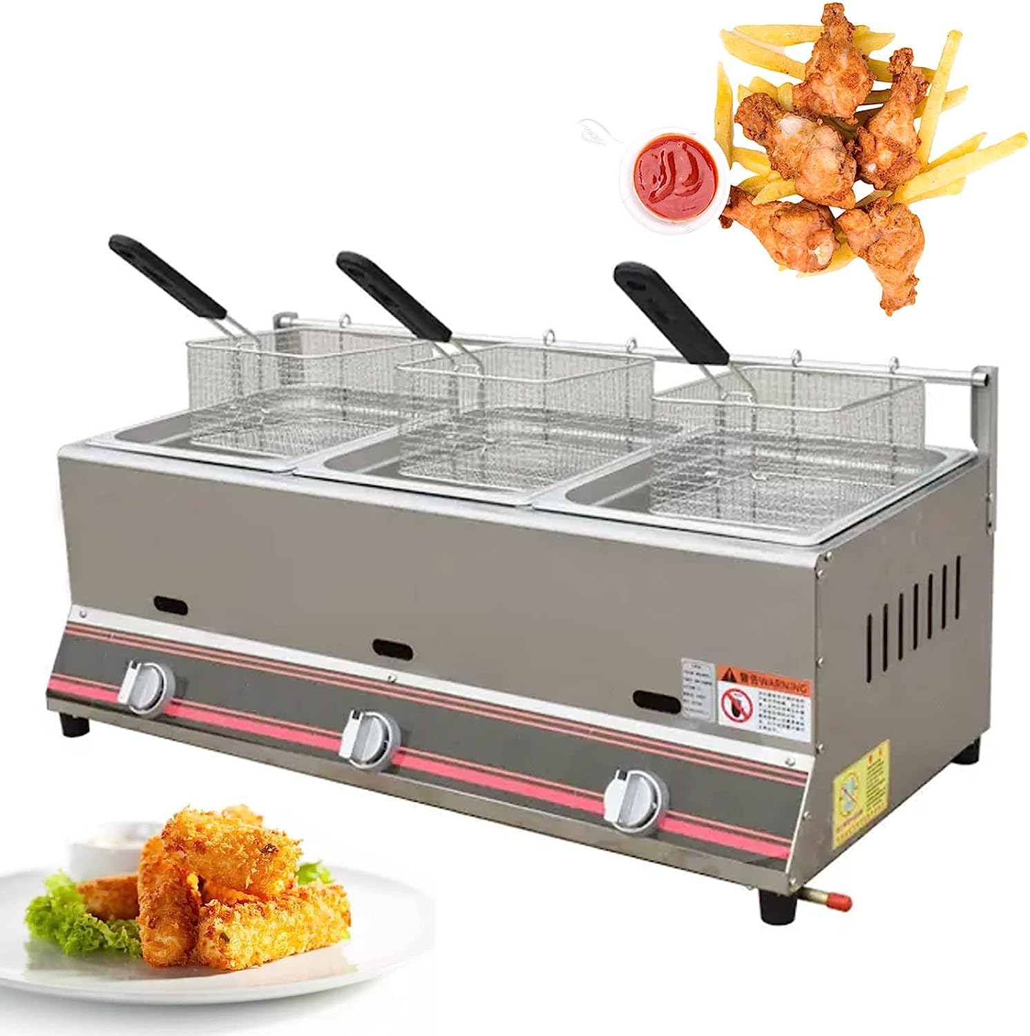 IUokLU Gas Fryer,Deep Fryer,Commercial Gas,Manual Temperature Setting,Stainless Steel,Infrared,Energy Saving,with Removable Basket,Deep Fryer,Fast Heating,Energy Savi,Style4 (Style4)