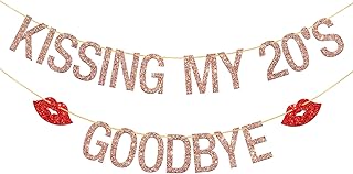 Deloklte Kissing My 20s Goodbye Banner - 29th, 30th Birthday Party Decorations Hello 30 Decors, Cheers to Years Thirty Supplies, Rose Gold