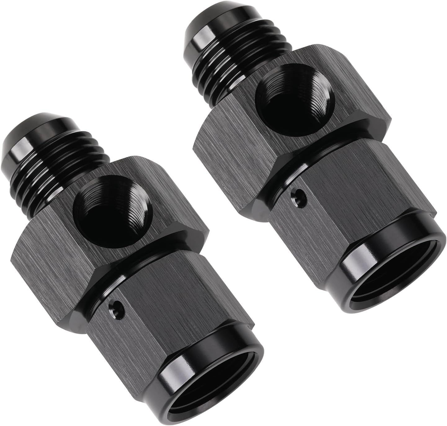 6AN Male to 6AN Female Fuel Pressure Gauge Take Off Fitting Adapter with 1/8 NPT Side Port Aluminum Black