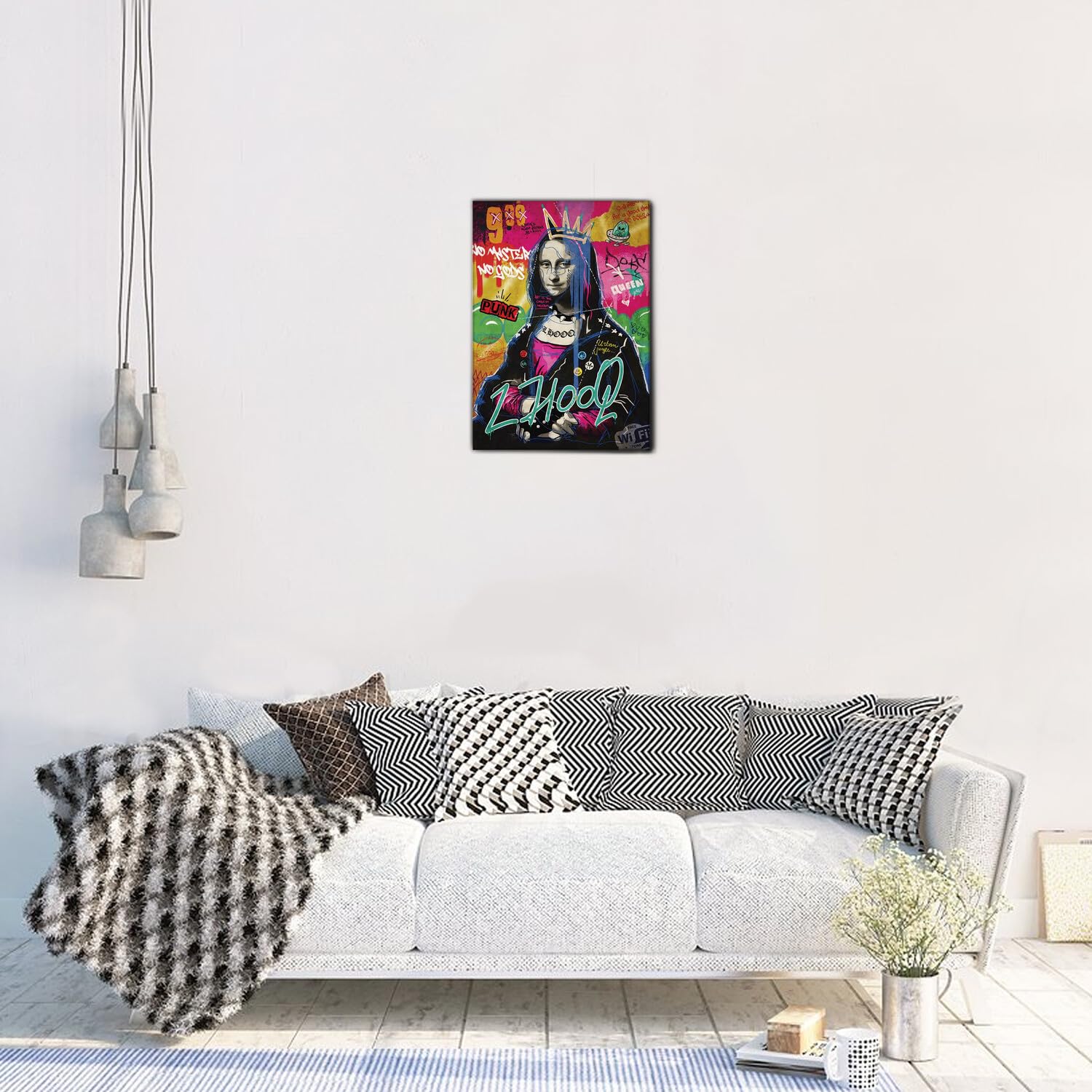 Giallobus - Gemälde - 01 - Mona Lisa Punk - Premium Loom Canvas mit hoher Dicke - 35L x 50l cm - Bereit zum Aufhängen - Moderne Gemälde