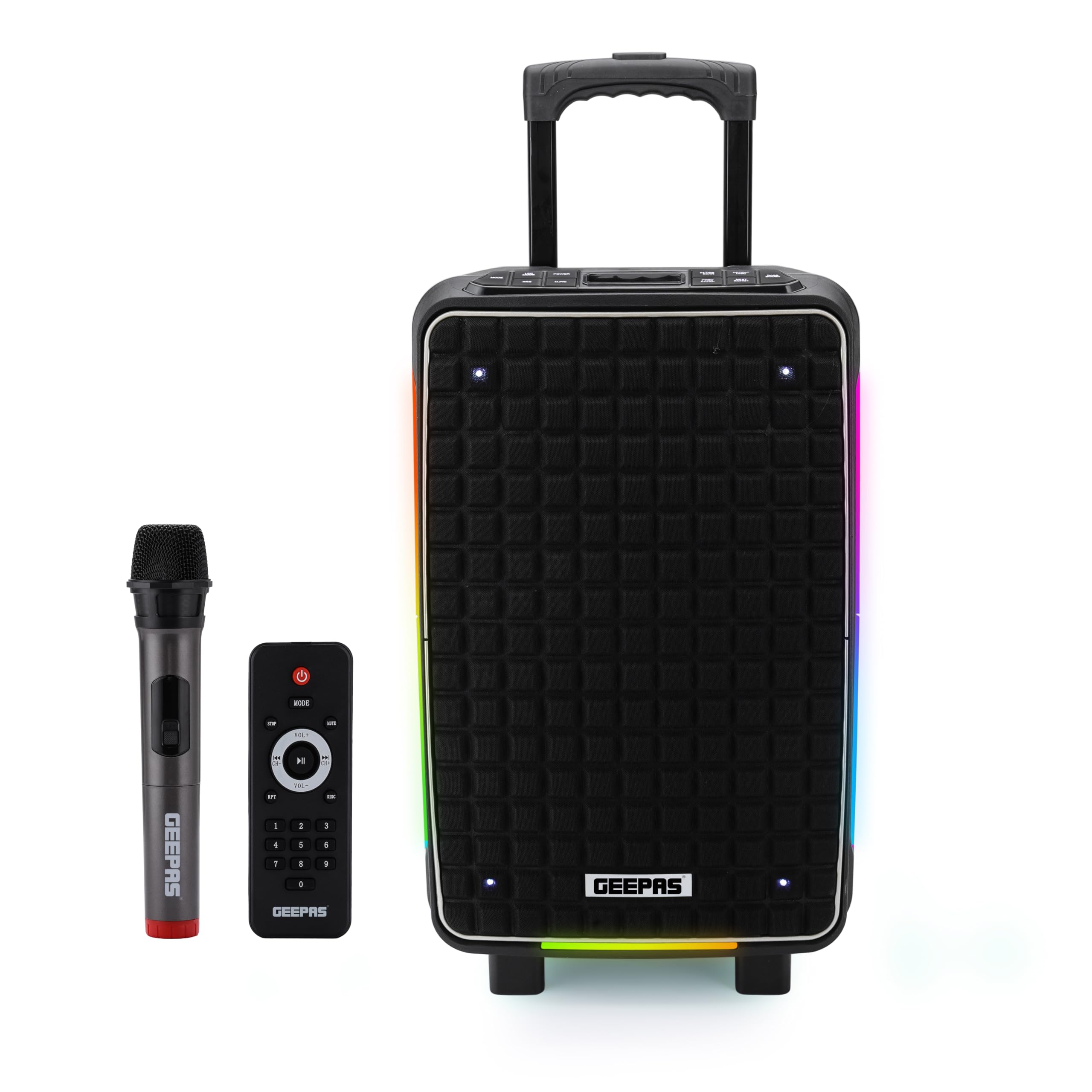 Geepas Rechargeable Trolley Speaker GMS11204ID,4000w PMPO, Multiple Connectivity AUX, USB, TWS, FM, SD, Bluetooth,Remote and Mic Included,Perfect for Indoor&OutdoorEntertainment,Black,2 Years Warranty-image-35