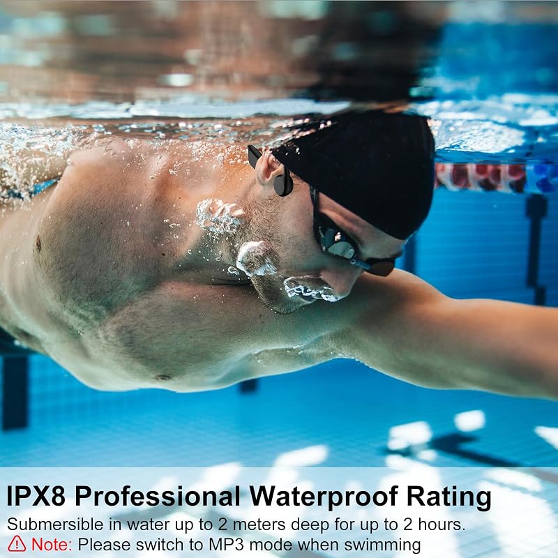Swimming Bone Conduction Headphones, IPX8 Open Ear Headphones Bluetooth 5.4 Waterproof Earbuds with 32GB MP3 7H Playtimes, Underwater Headphones for Marathon、Swimming、Running、Cycling image 2