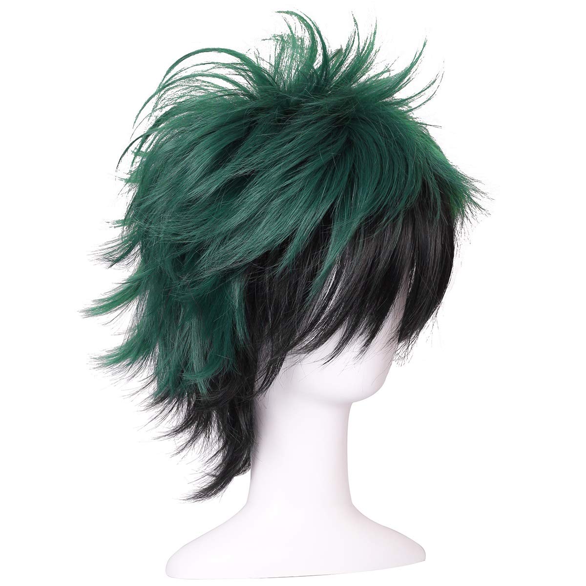 Short Fluffy Prestyled Layered Wig for Anime Cosplay (Green/Black)
