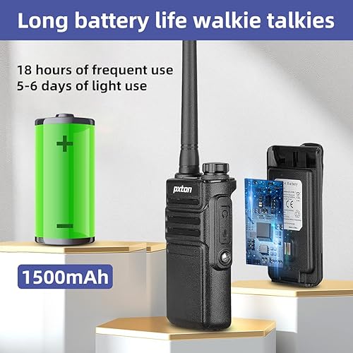 Miniatura 2 de pxton Walkie talkies impermeables de largo alcance para adultos, trabajo y al aire libre con auriculares y base de carga rápida, radio bidireccional