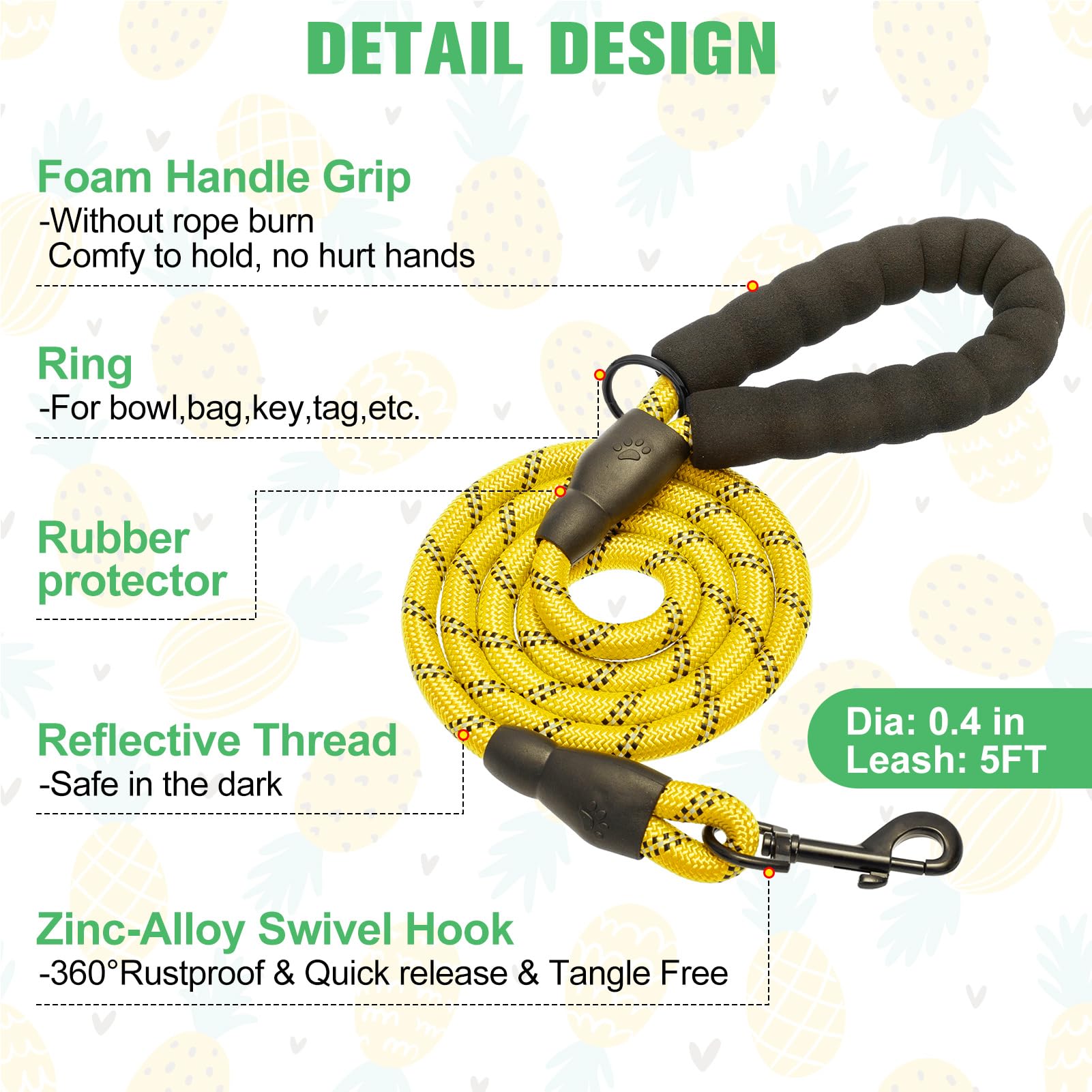 BEAUTYZOO Pineapple Pattern Dog Harness and Leash Set, Reflective, No-Pull, Small - Image 4