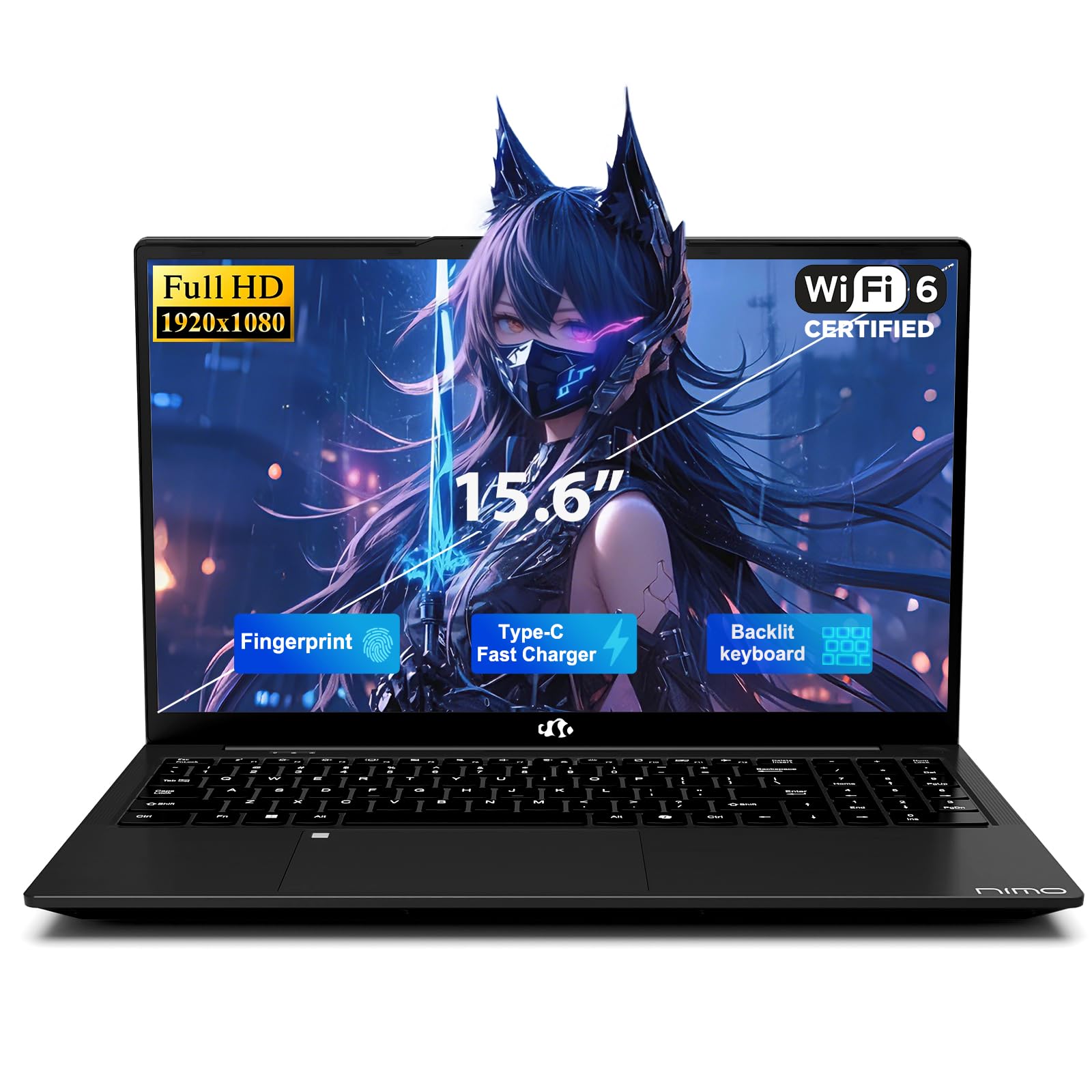NIMO 15.6" FHD Copilot AI-Laptop, Intel 4 Cores, 16GB RAM, 512GB SSD Win 11