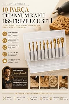 Transformacion 10 Parça Titanyum Kaplı HSS Ahşap Oyma Freze Ucu Seti Dremel Uyumlu Gravür Matkap Uçları 723528