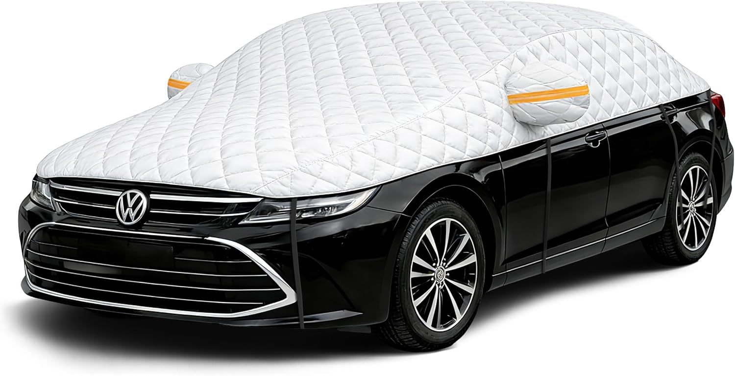 Hail Protector Car Cover, Multi-Layer Cotton Padded Half Car Cover, Thickened Top Protection for Hail, Snow & Impact, Fits Sedan L
