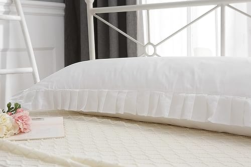 Vista 34 de Fundas de almohada cuadradas blancas con volantes, fundas de almohada europeas, 100% algodón, 18 x 18 pulgadas, 2 unidades Blanco 3