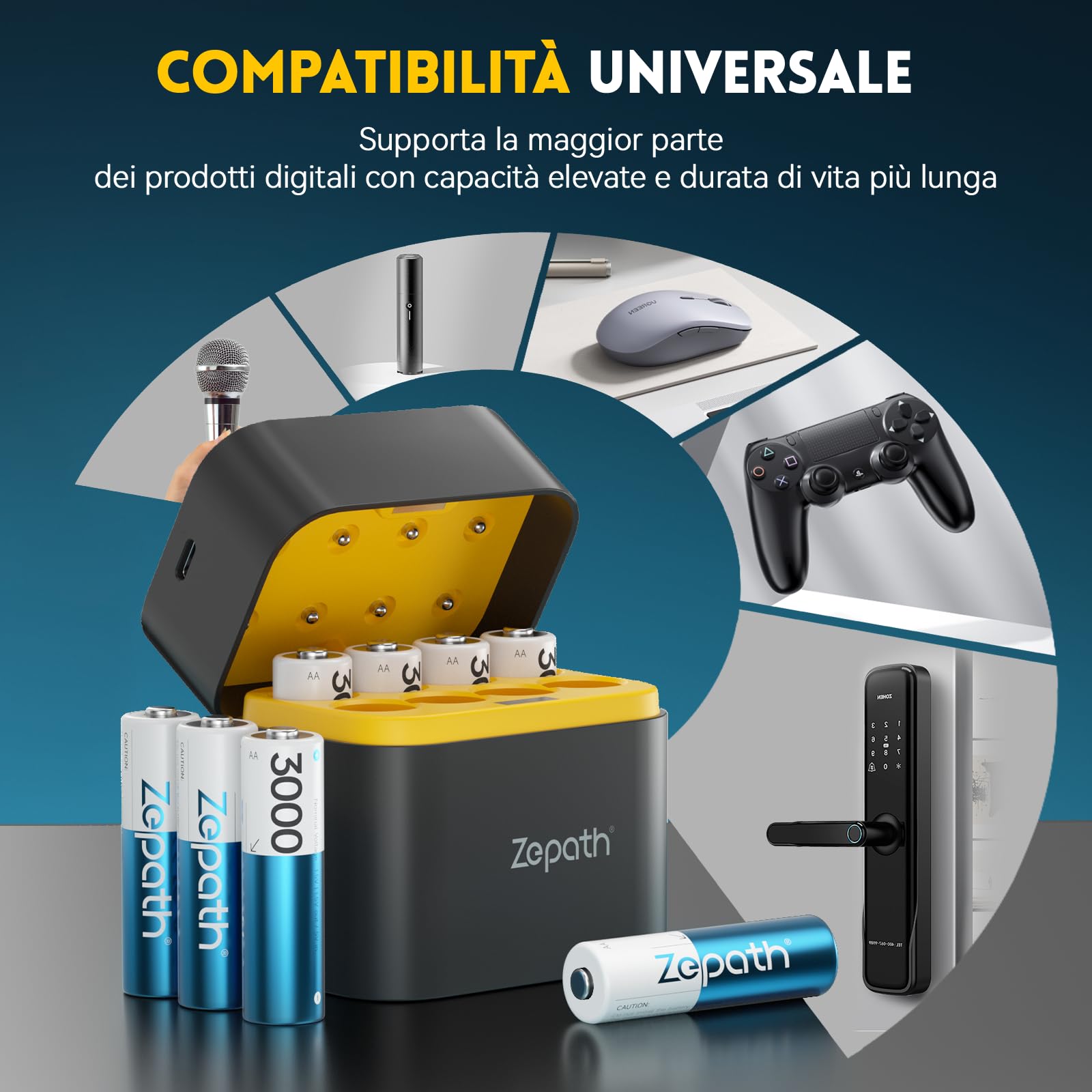 8PCS 1,5V AA Lithium Batterie Ricaricabili con Caricabatterie 8 Slot, 3000mWh Dobbia A Pile Ricaricabili, Ricarica & stoccaggio in Uno