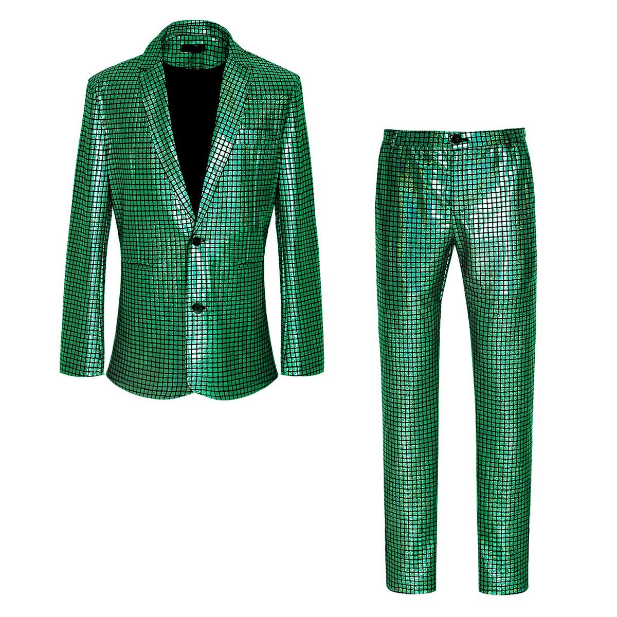 Men's 70s Disco Suit Set with Metal Sequin Jacket and Pants
