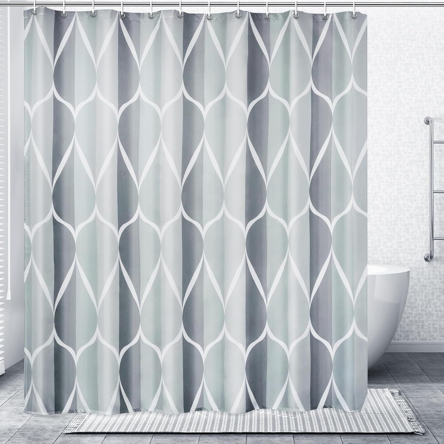 Gelbchu Grey Shower Curtain, Waterproof Design and Polyester, Quick-Drying, Weighted Hem, Shower Curtains Set for Bathroom W 72 x H 72, Machine Washable with 12 Hooks