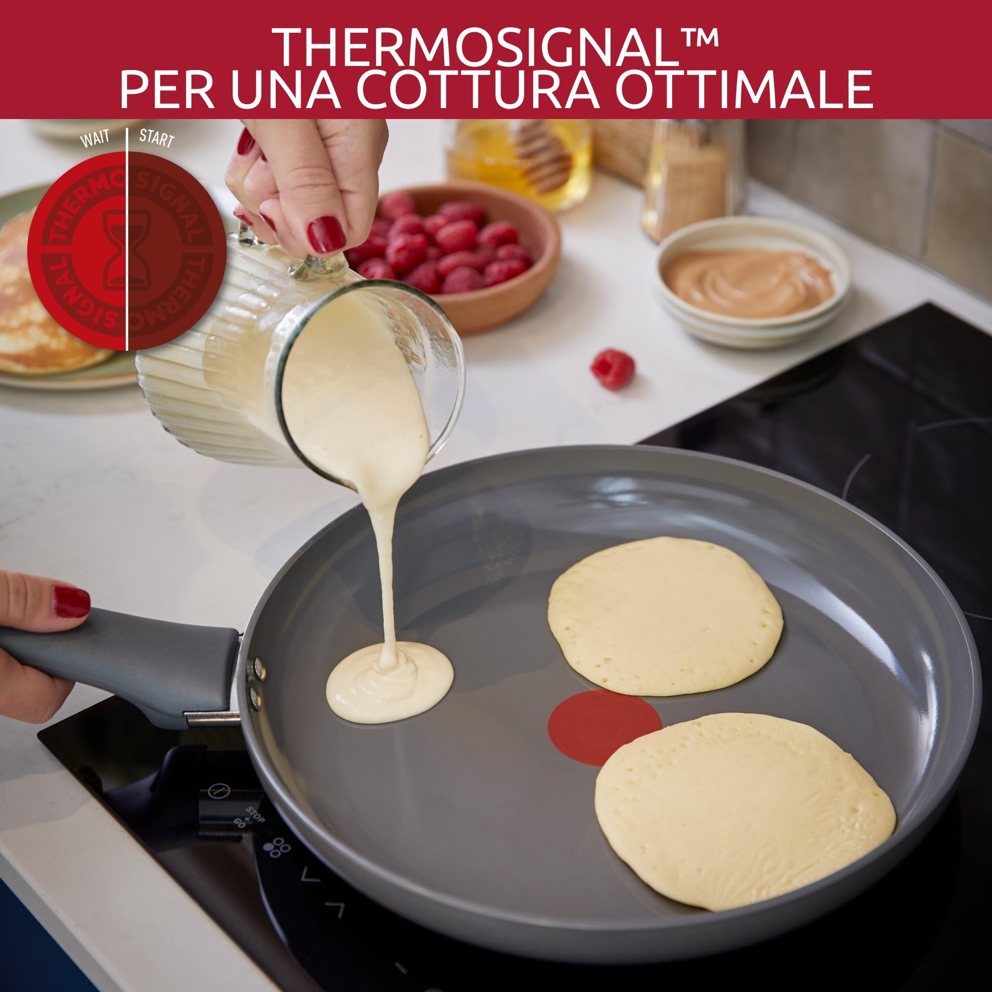 Lagostina Recurso, juego de sartenes antiadherentes, 3 sartenes de 20, 24 y 28 cm con revestimiento de cerámica, sartenes antiadherentes compatibles con gas e inducción, tecnología Thermosignal y