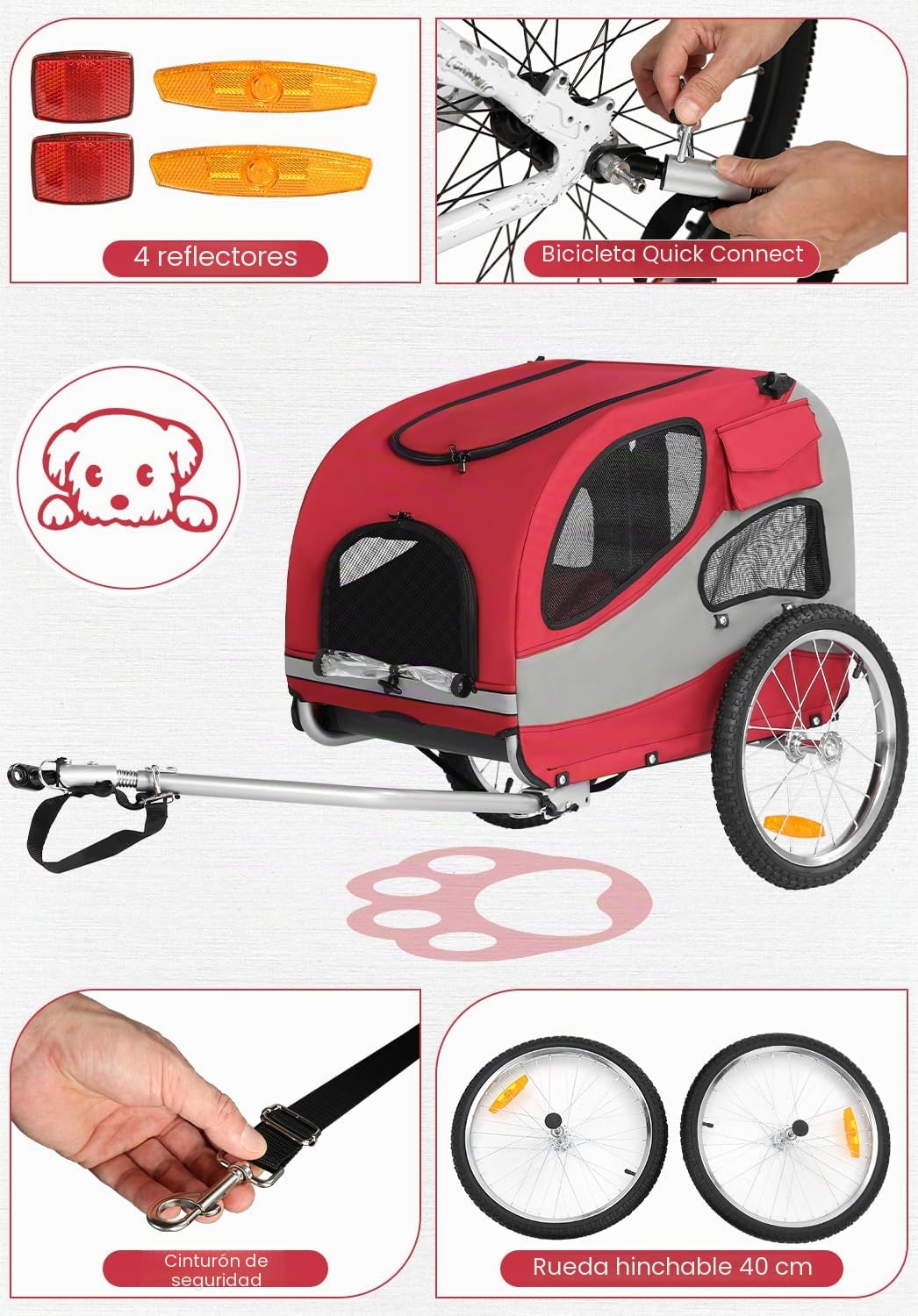 Sepnine Remolque de Bicicleta para Perros, Perros, Bicicleta Remolque 600D Oxford, con Reflector y Freno