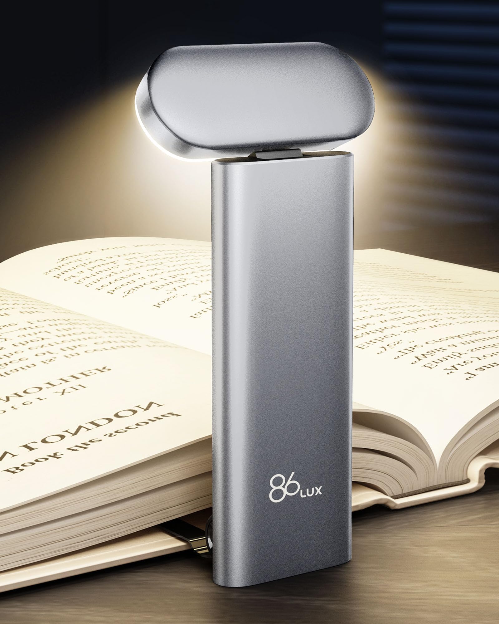 86lux Book Light, Reading Light for Book in Bed, USB Rechargeable LED Night Light with 3 Colors & Limitless Dimming,Bookmark Light for Book Lovers,Silver White
