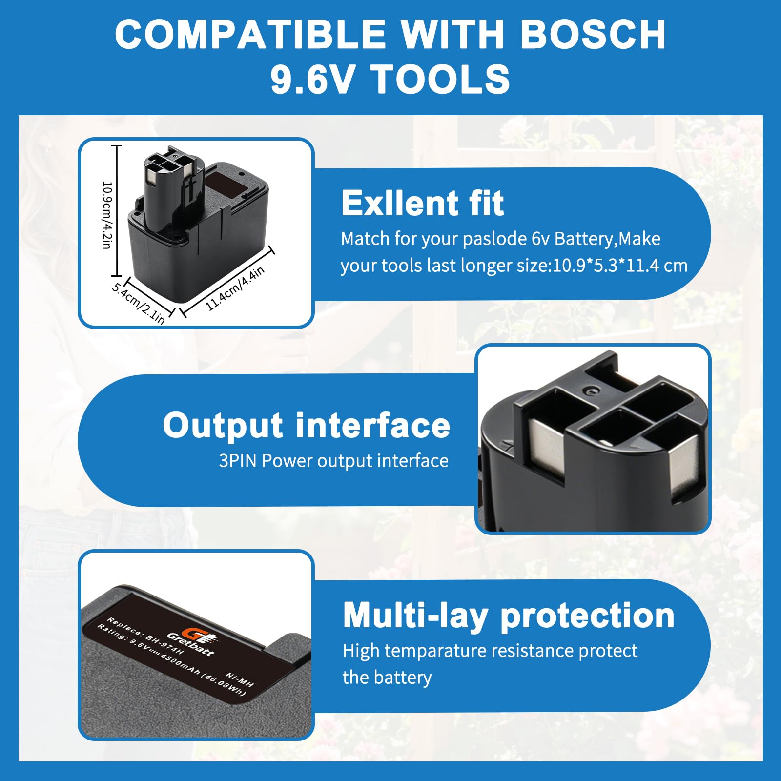 12V 4800mAh Batería de Ni-MH para Bosch 2 607 335 035
