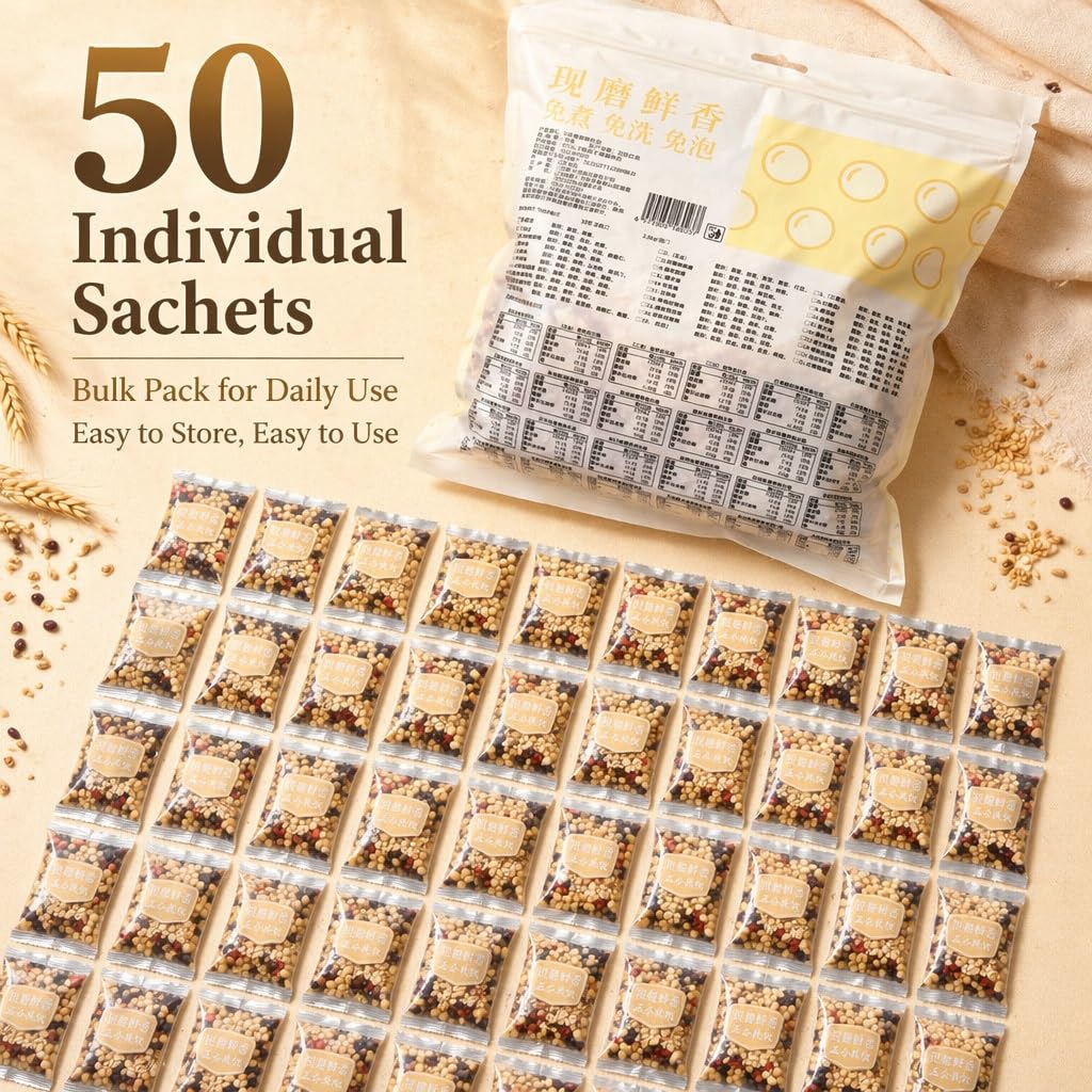 Paquete De 50 Leche Soja En Polvo Grano Mixto, 10 Sabores, Tostado A Baja Temperatura, Paquetes 35 G, Preparación Fácil For Licuadoras, Desayuno Sin Cocinar