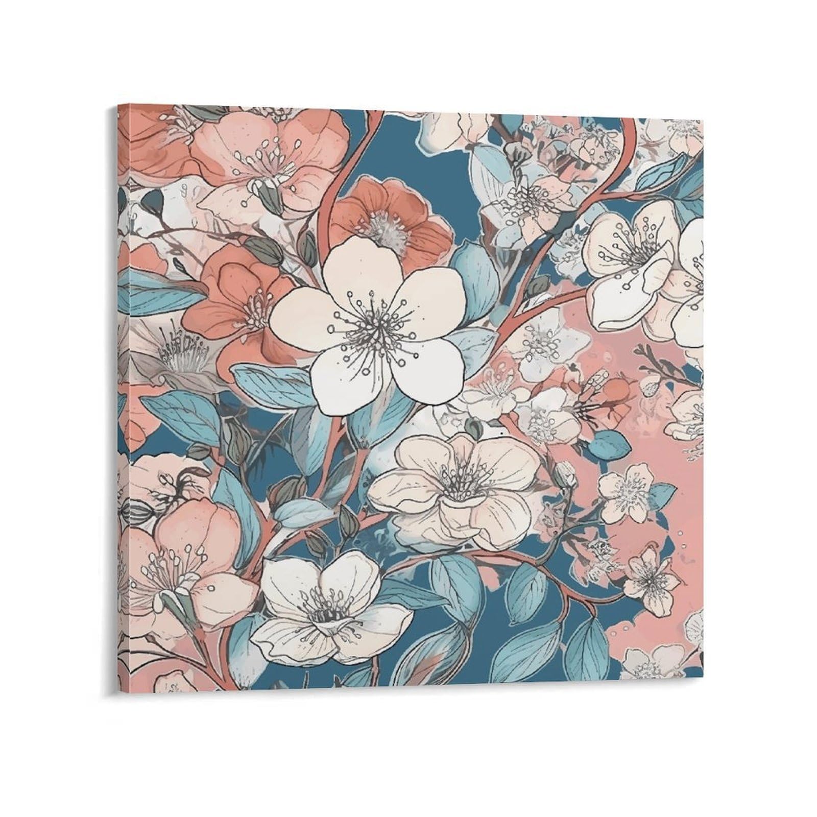 KLOPH Peach Leafed Flower Canvas Wall Art for Living Room 10x10inch Modern Artwork Painting for Bathroom Hanging Canvas Prints Aesthetic Wallart for Bedroom Kitchen Office Wall Decor