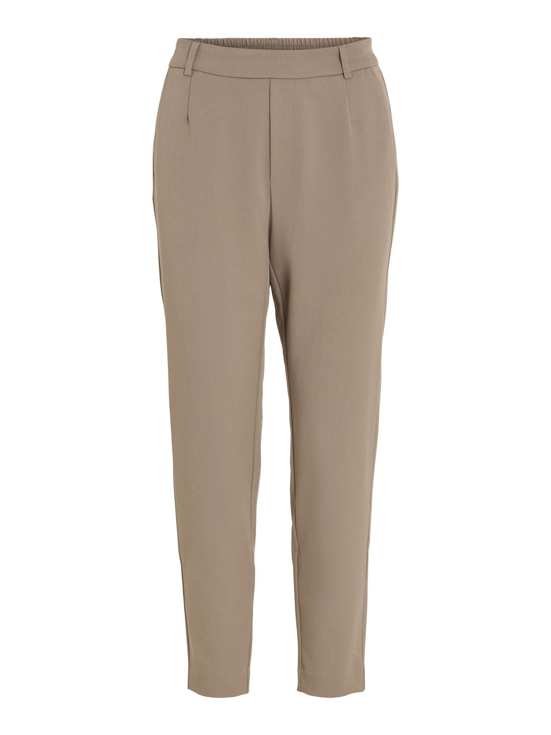 Vila VIVARONE Women's High Waist Trousers Slim Fit, Gray, 10