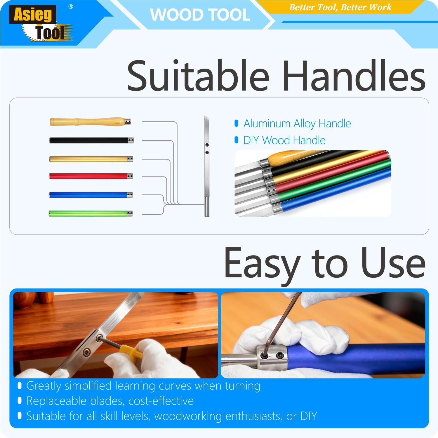 8.68 inches Carbide Parting Tool and Grooving Woodturning Tool with Copper Hoop for Wood Turning Lathe