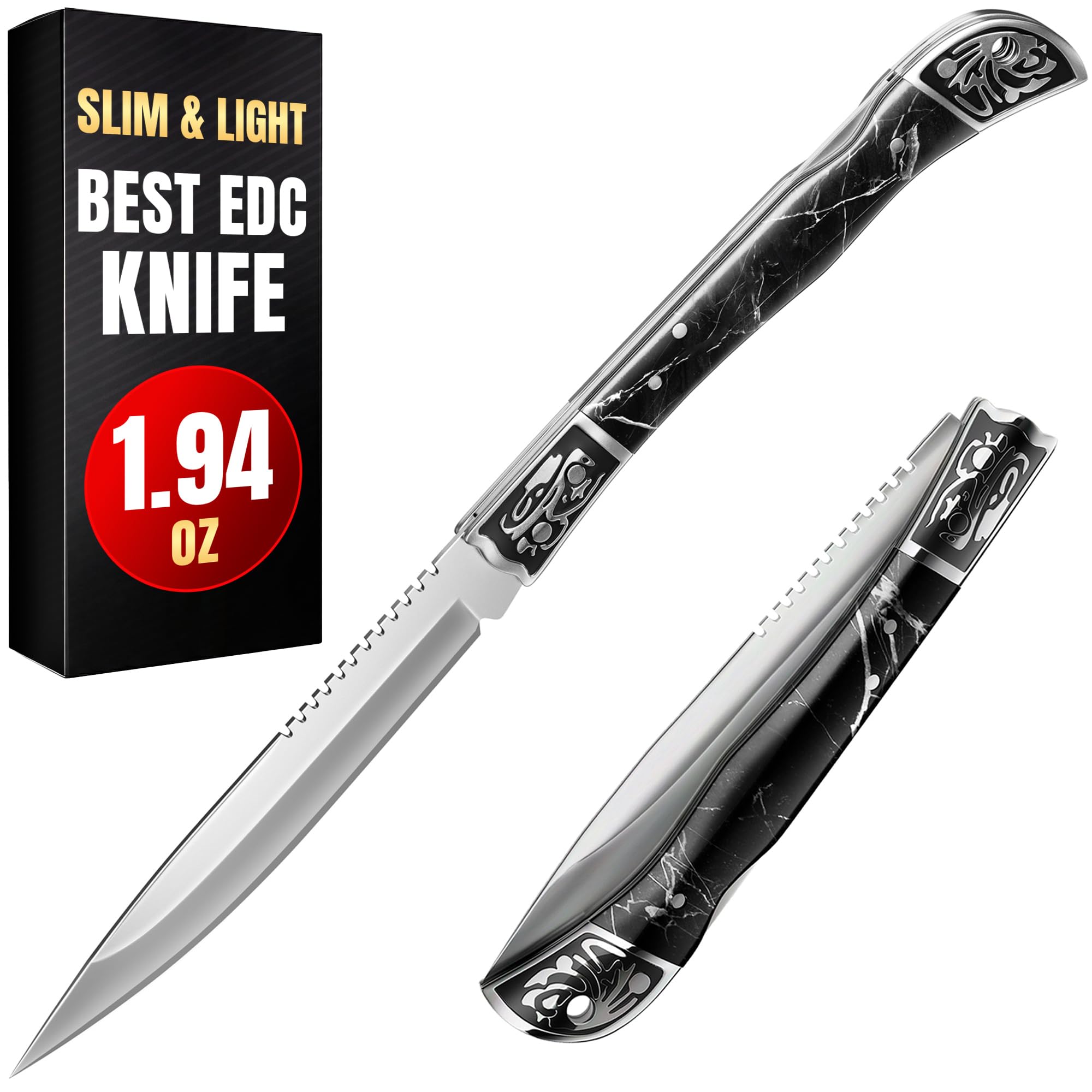 Grand Way Pocket Knife for Men - 4 inch Slim Folding Knife with Back Lock - Cool Design Resin Handle - Best Knives for EDC Outdoor - Best Gifts for Women 806