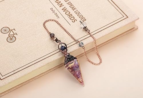 Miniatura 6 de DUQGUHO Péndulos de cristal Amatista - Péndulo de cuarzo de cristal de curación - Pendientes de resina cónicas hexagonales puntiagudas espirituales