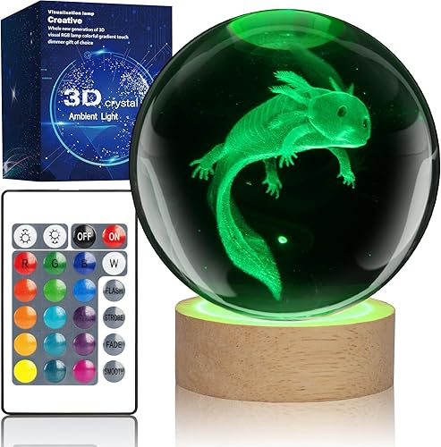 Kocasall Lámpara de bola de cristal con sistema solar 3D con base de madera LED de 16 colores, luz nocturna solar mejorada de 3.15 pulgadas con
