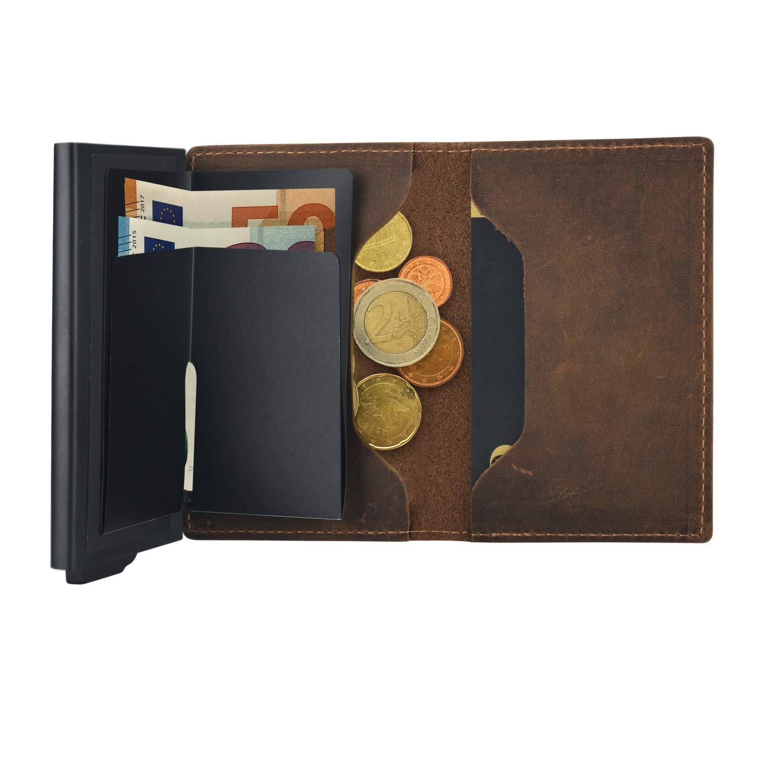 Nano Premium Herren Geldbörse, RFID/NFC Schutz, Slim Wallet mit Münzfach & Kartenetui, aus A++ Echtleder, bis zu 6 Karten, Business Portmonee für Männer (Schwarz)