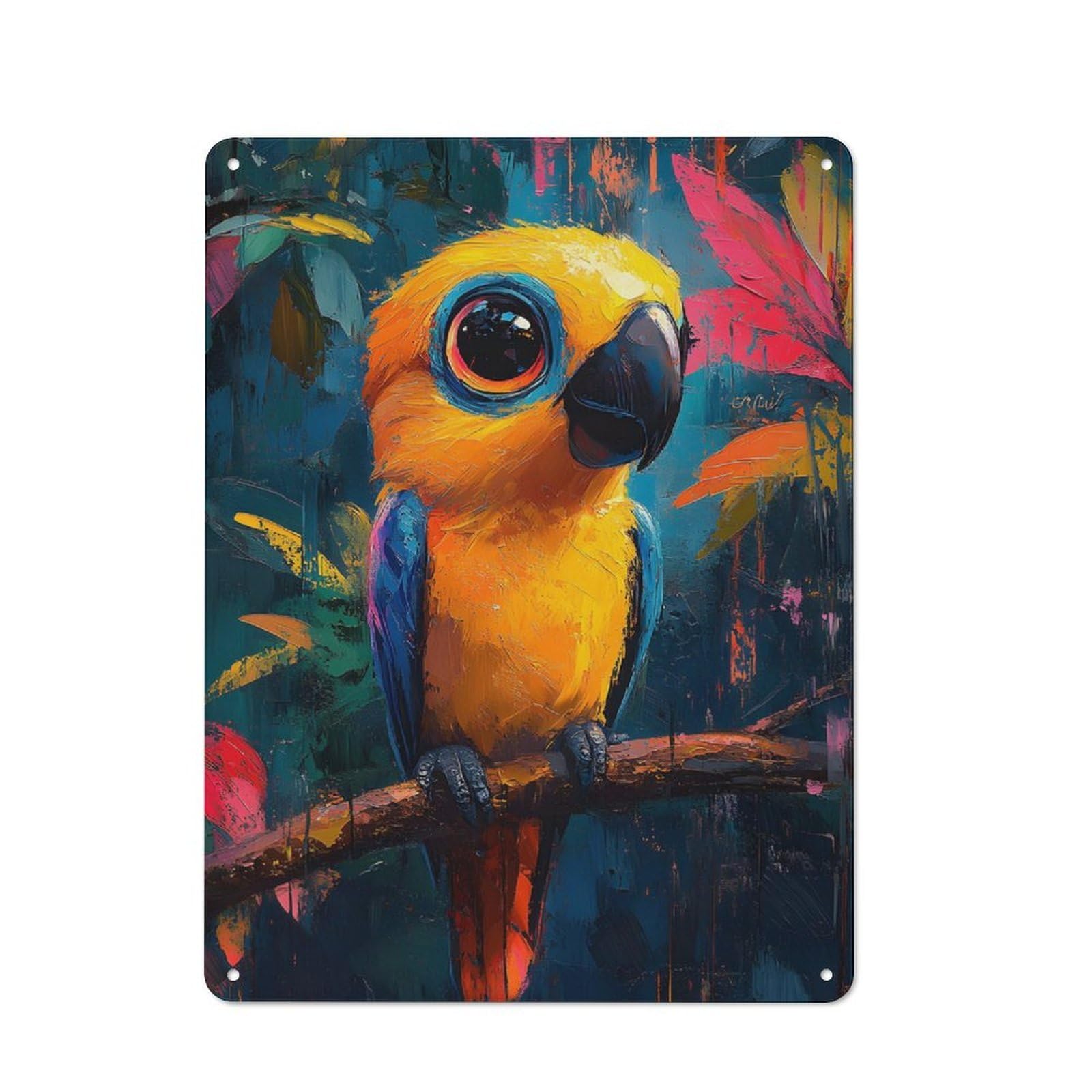 Junmoney Parrot In Jungle Tin Wall Plaque 40X30cm With For Kitchen Or Home Bar, Suited To Kitchen Decor Lovers