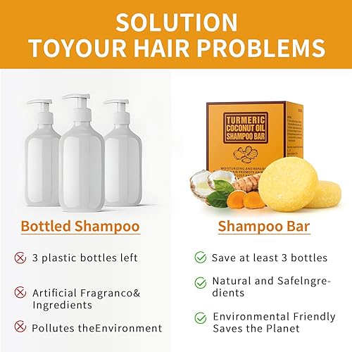 Miniatura 3 de Barra de champú de jengibre, paquete de 2 barras de champú de jabón de cúrcuma para fortalecer el cabello débil o dañado, crecimiento y crecimiento